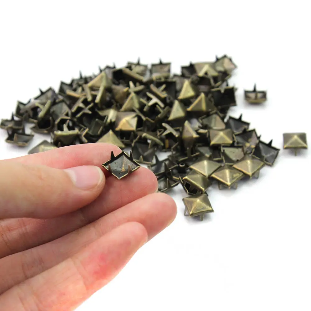 100 шт./лот 9 мм практичные бронзовые квадратные шипы заклепки пятна для сумок