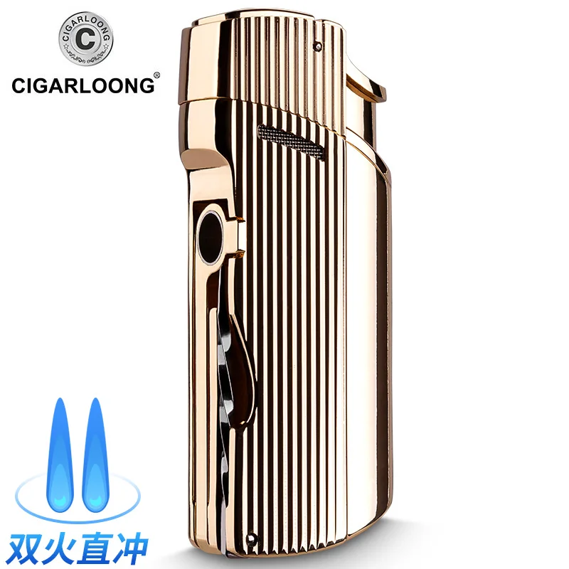 

Powerful Pipe Lighter 2 Fire Torch Turbo Lighter Windproof Metal Jet Cigar Lighter Butane Lighter with punch CLB-A0001