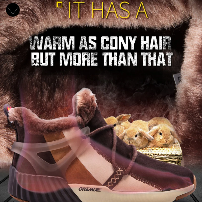 ONEMIX Men Winter Boots Keep Warm Wool Sneakers for Men Waterproof Outdoor Comfortable Men Running Shoes Winter Walking Shoes