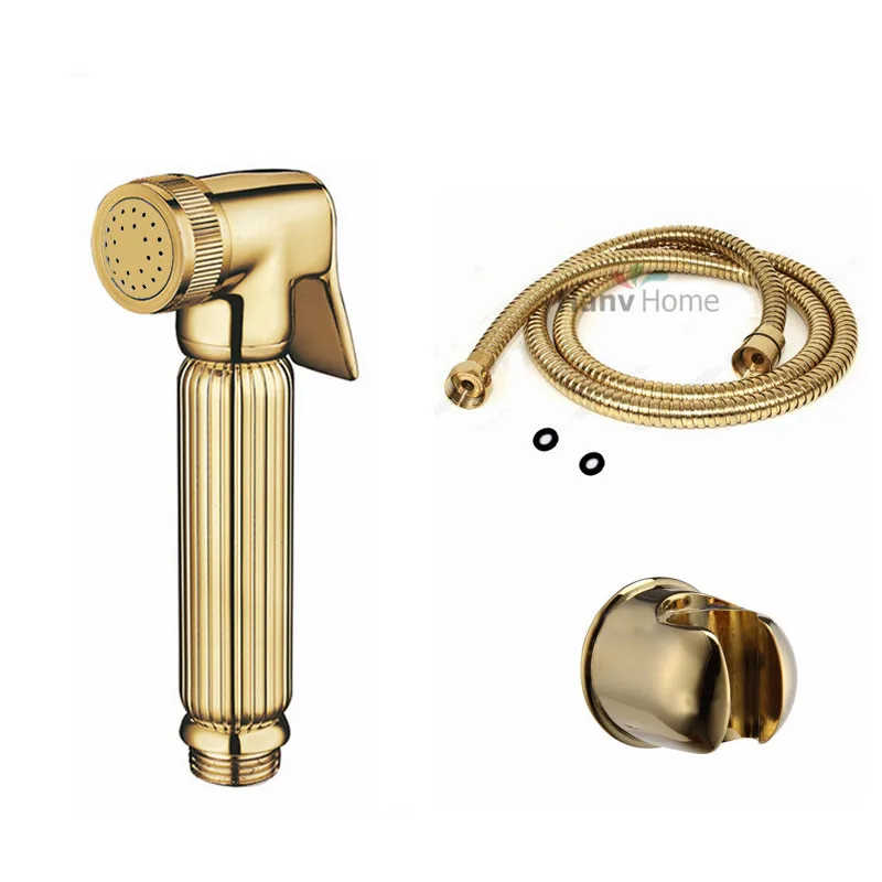 Бесплатная доставка золотой Ручной Биде спрей для туалета со шлангом и