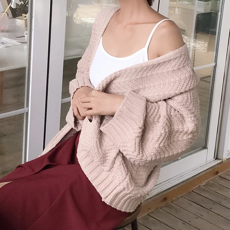 Корейский Повседневный свитер Femalepocket с длинным рукавом компьютерный вязаный