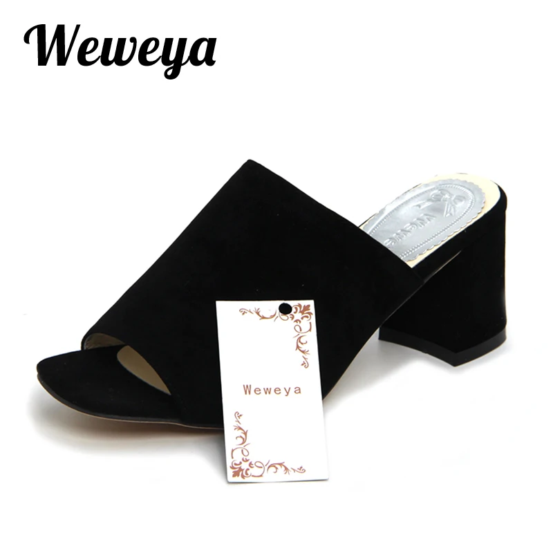 Weweya/2018 Летние босоножки модные мюли на высоком каблуке с квадратным открытым