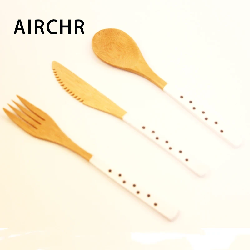 Набор бамбуковой посуды Airchr креативная кухонная утварь черный и белый горошек