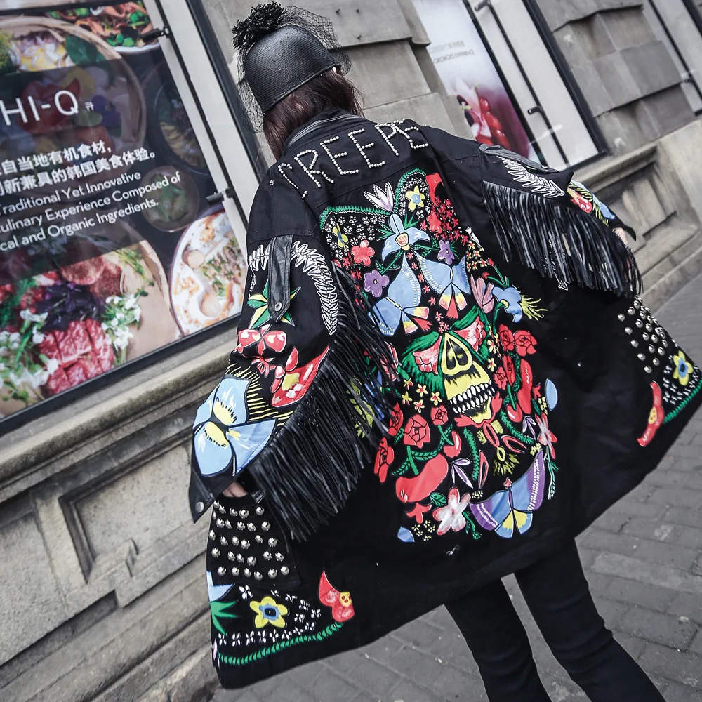 

Trench Coat Real Full The New Spring 2020 Han Edition Of Nail Bead Rivet Joker Printing Tassel In Zipper Stitching Female Long