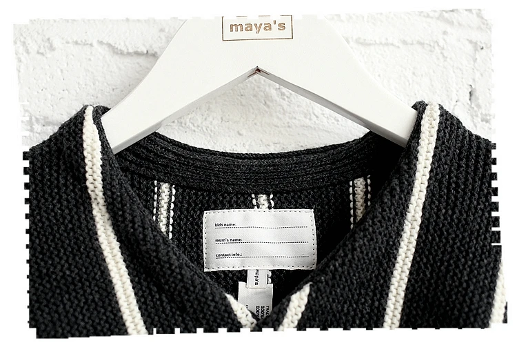 Mayas/Детская полосатая Трикотажная хлопковая дышащая куртка детская темно-серая и Белая кофта с длинными рукавами и v-образным вырезом 73034