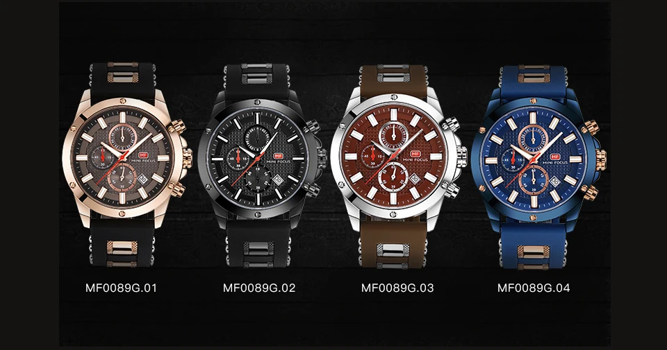 MINIFOCUS стильные спортивные мужские часы Seiko, наручные часы с хронографом для мужчин, Популярные черные и синие мужские часы с силиконовой цепочкой