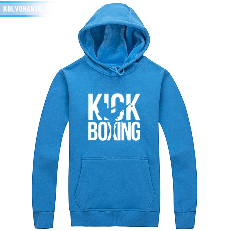 Kick Boxing толстовки с принтом повседневные мужские зимние утолщенные теплые пальто толстовки унисекс с капюшоном спортивный костюм для мужчин пуловер Одежда - Цвет: Lake blue 01