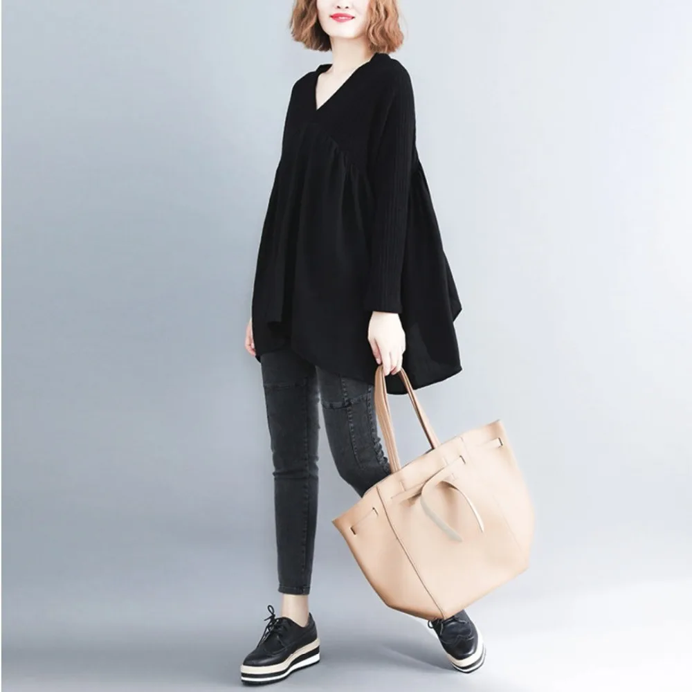 2019 весна новый литературный свободный большой размер женский толстый мм шить v