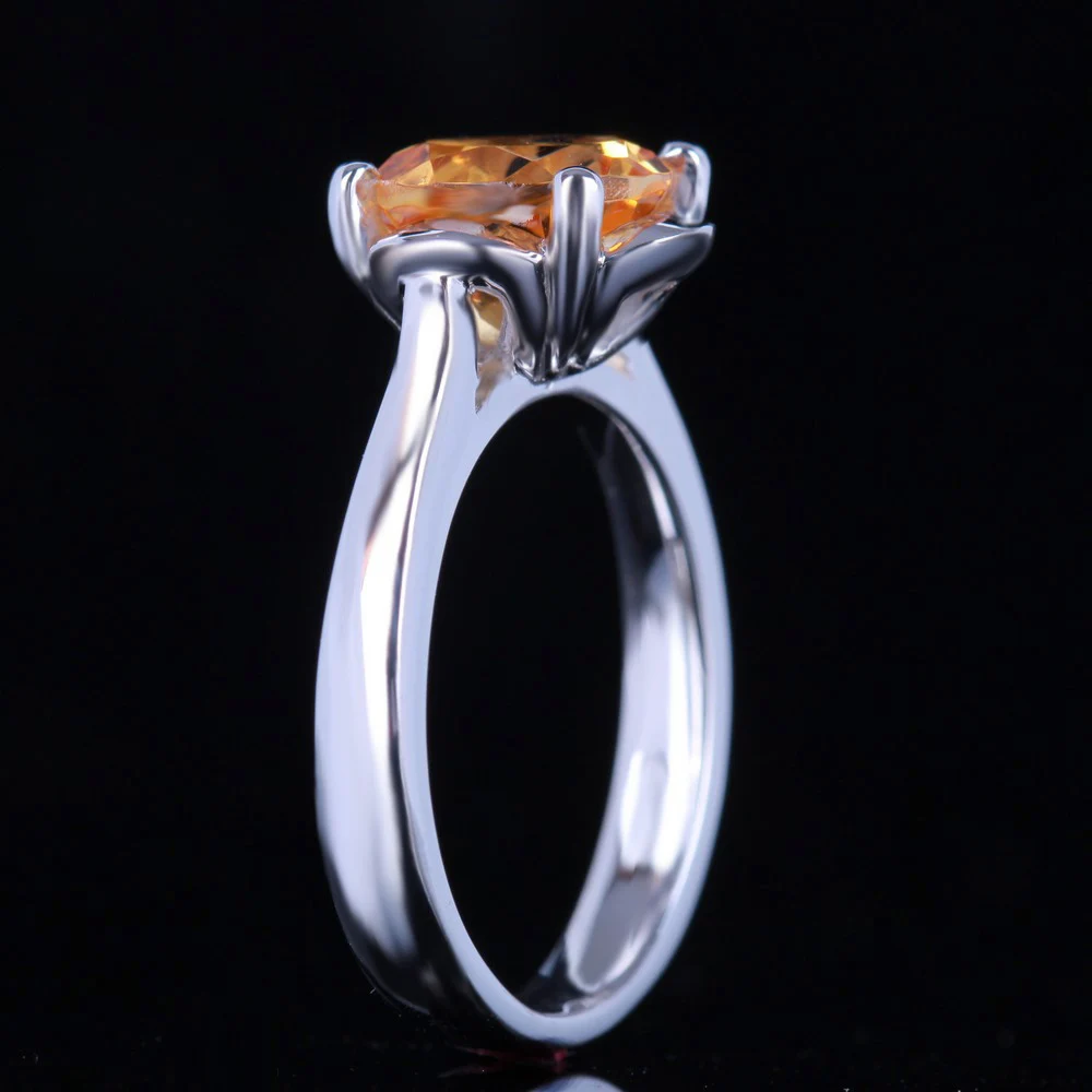 Real 925 Sterling Silver Round Cut 9mm 1.87CT Flawless Genuine Citrinee Engagement Wedding Women Flower Fine Jewelry Ring | Украшения и