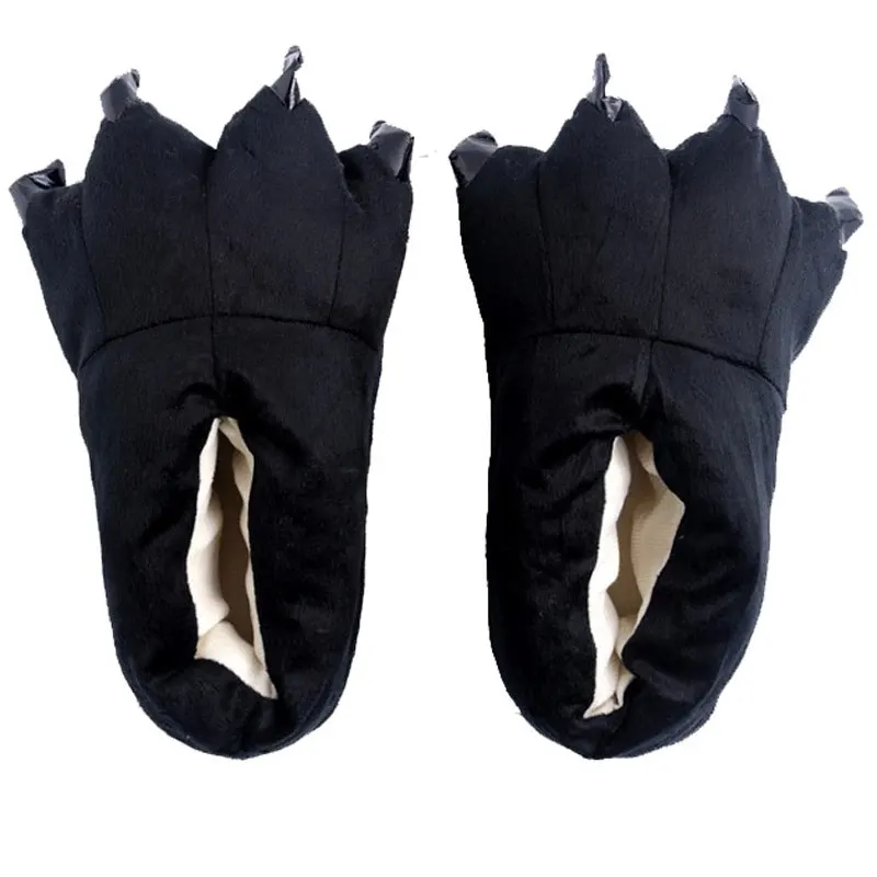black slippers Мягкие тапочки унисекс в виде лап животного; вечерние тапочки с коготками для костюмированной вечеринки; зимние теплые домашние Тапочки - Цвет: black slippers