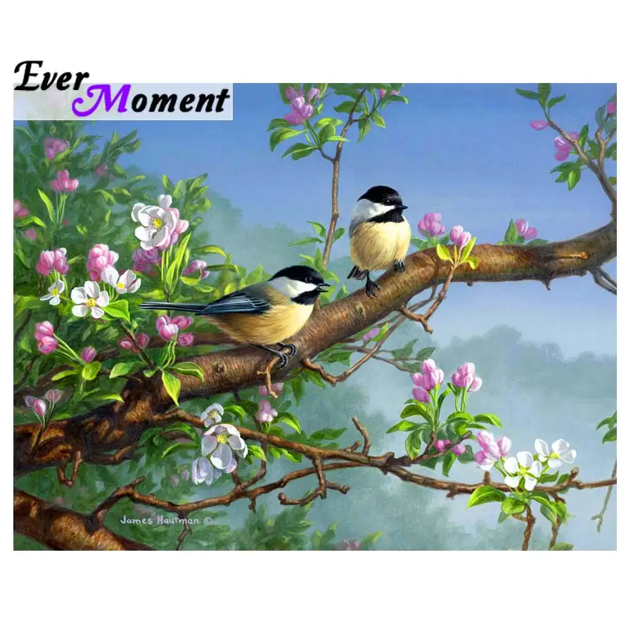 Ever Moment Diamond Painting Cross Stitch Birds Pink Flower Tree DIY Embroidery Full Mosaic Animal Square Stones ASF932 | Дом и сад