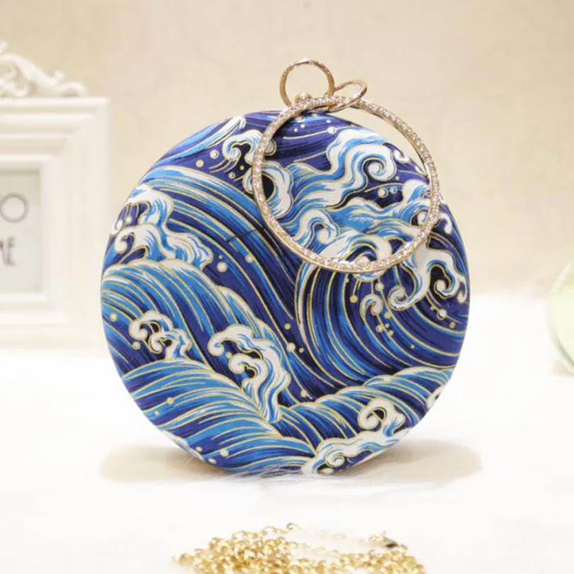 Blue Женские винтажные круговые клатчи с вышивкой, вечерние сумочки, женские вечерние сумочки, свадебные кошельки, сумочки для макияжа, сумочки с бриллиантами - Цвет: Blue