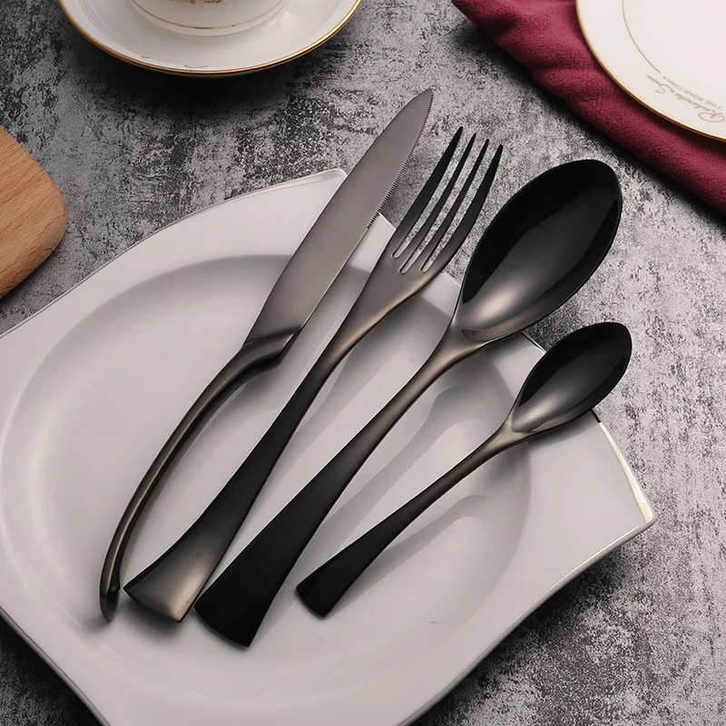 Luxury Black Cutlery Set Stainless Steel Western Food Tableware Sets Fork Steak Knife TeaSpoon Dinner Dinnerware 4pcs/ 5pcs | Дом и сад