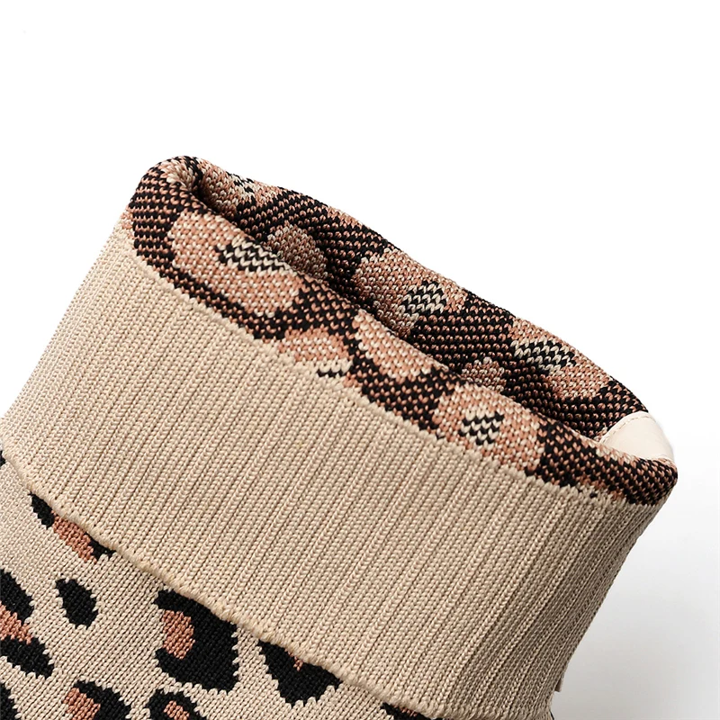 Женские ботинки осенне-зимний носок с изображением леопарда эластичные на