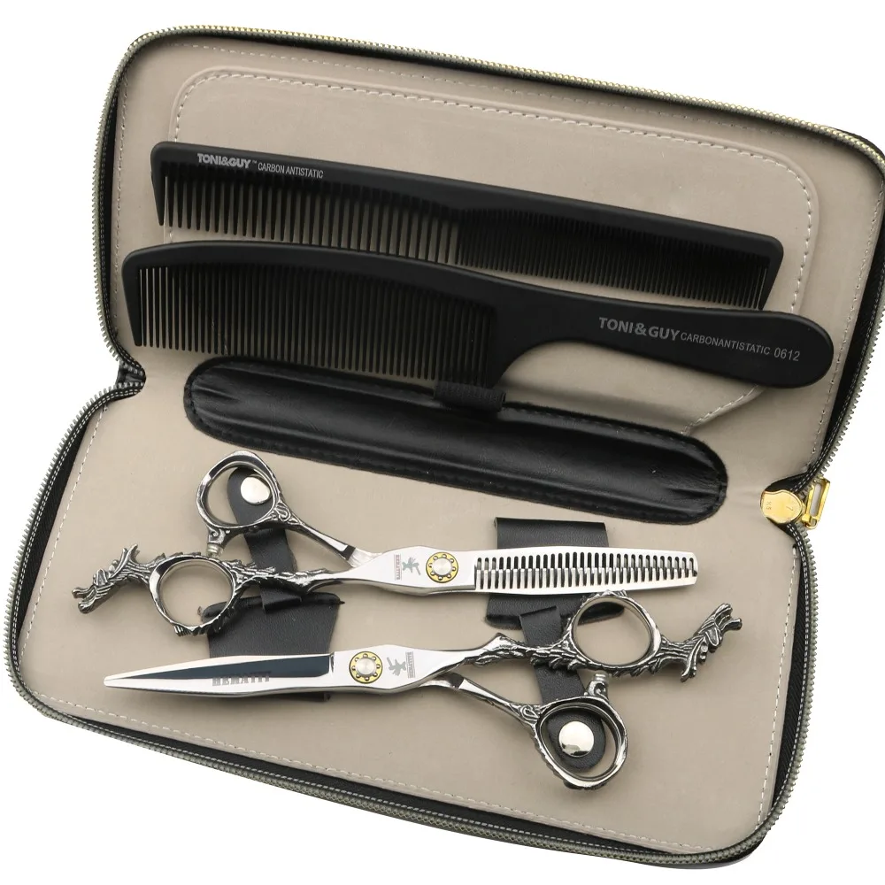 

6 inch advanced professional hairdressing scissors dragon type bearing screws Japan 440C cutting scissors and thinning scissors