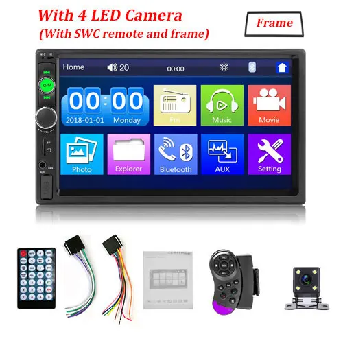 Frame With 4 LED Podofo автомобильный мультимедийный плеер 7 дюймов HD автомагнитолы Android Mirror Link плеер 2Din Авторадио 7010B Mp5 FM USB SD автомобильный аудио стерео - Цвет: Frame With 4 LED