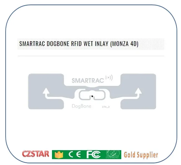 Пассивный smartrac dogbone длинный диапазон rfid тег impinj monza 4D monza r6 epc 128 бит uhf rfid тег стикер влажная инкрустация 860-960 МГц