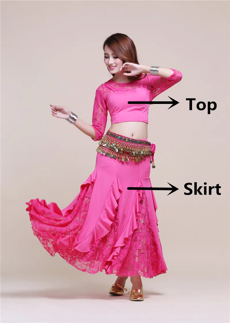 Top Skirt Юбка для танца живота топ Золотая монета Пояс Цыганское Платье индийская Одежда Талия цепь Восточный танец живота Болливуд костюм набор для женщин - Цвет: Top Skirt