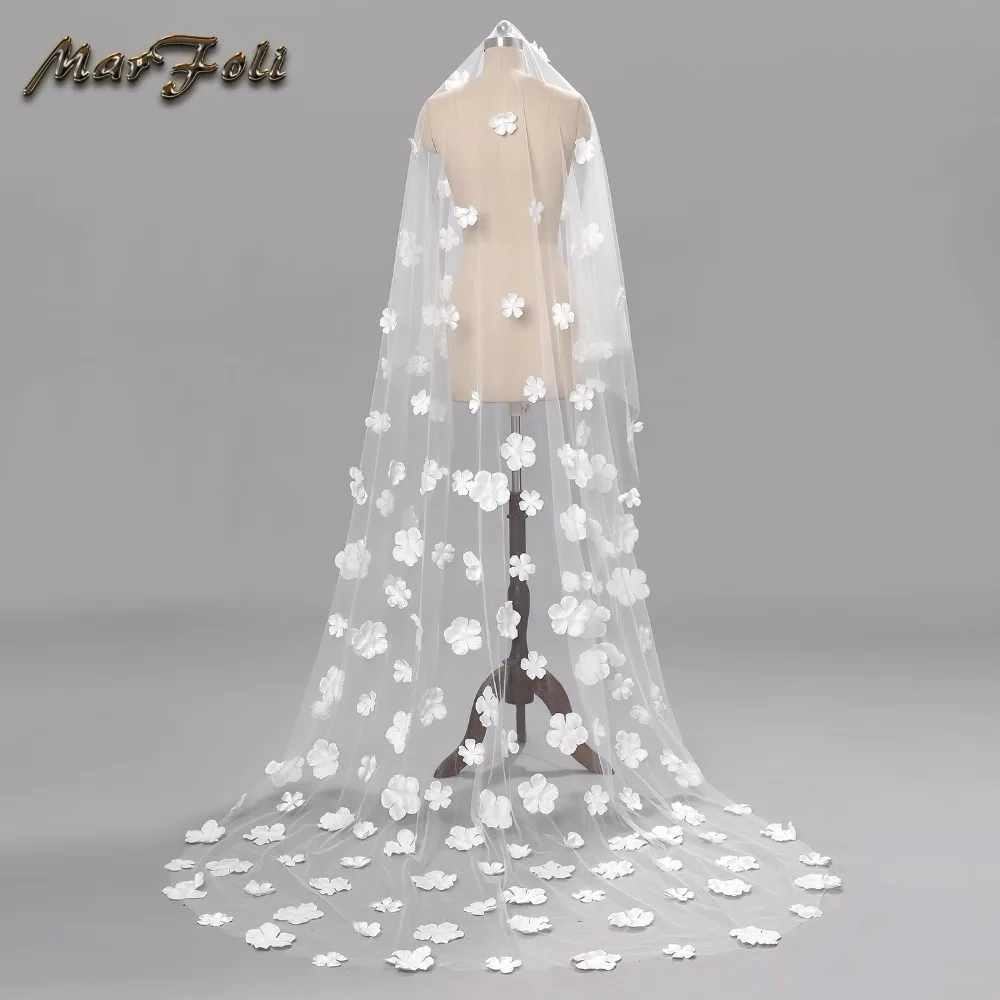 Романтичная вуаль для свадьбы 3 метра с длинным хвостом белого цвета и слоновой
