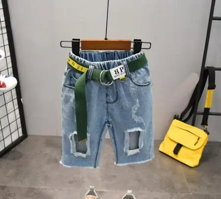 

Boy Set Child Comfort Cotton Clothing Letter Short Sleeve Hole Shorts 2 Piece Belt Boy Baby Clothing 2-6 Years