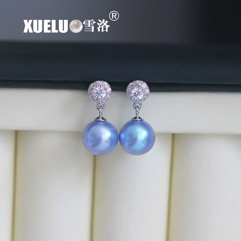 925 Sterling Silver Perfect Round High Quality Gray Natural Cultured Fresh water Pearl Stud Earrings for women | Украшения и