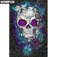 homfun full squareround drill 5d diy diamond painting flower skull embroidery cross stitch 5d home decor gift a03746