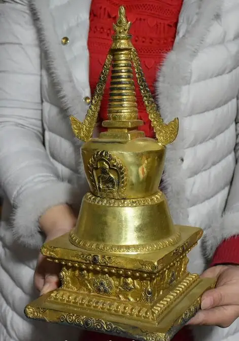 12 "Старый тибетский буддизм Бронзовый свинка храм ступа Будды башня пагода