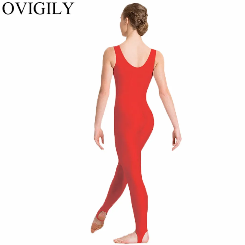 OVIGILY Women Black Tank Dance Unitards Stirrups Sleeveless Spandex Dancewear Girls Yoga Fitness Dancers Stage Show Bodysuits |