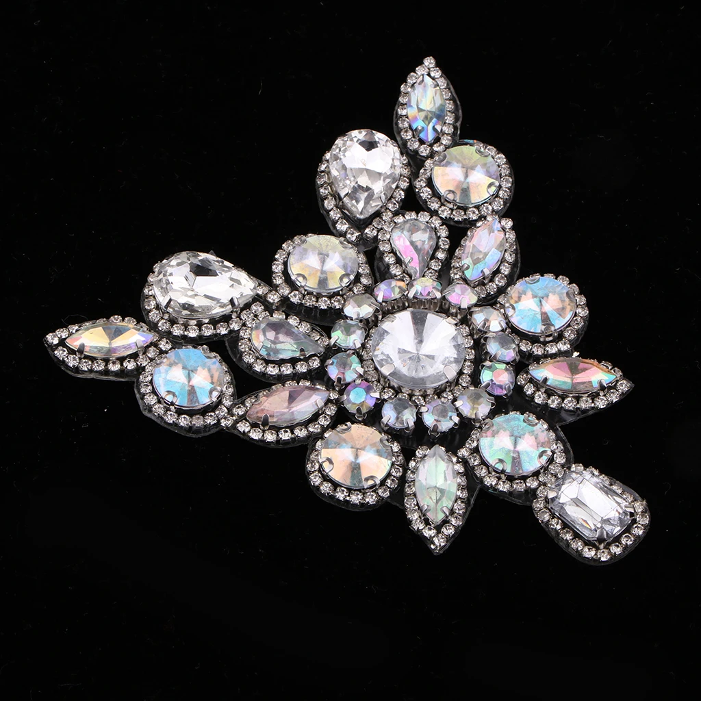 Серебряная AB пришивная отделка из страз с железными бусинами и аппликацией для