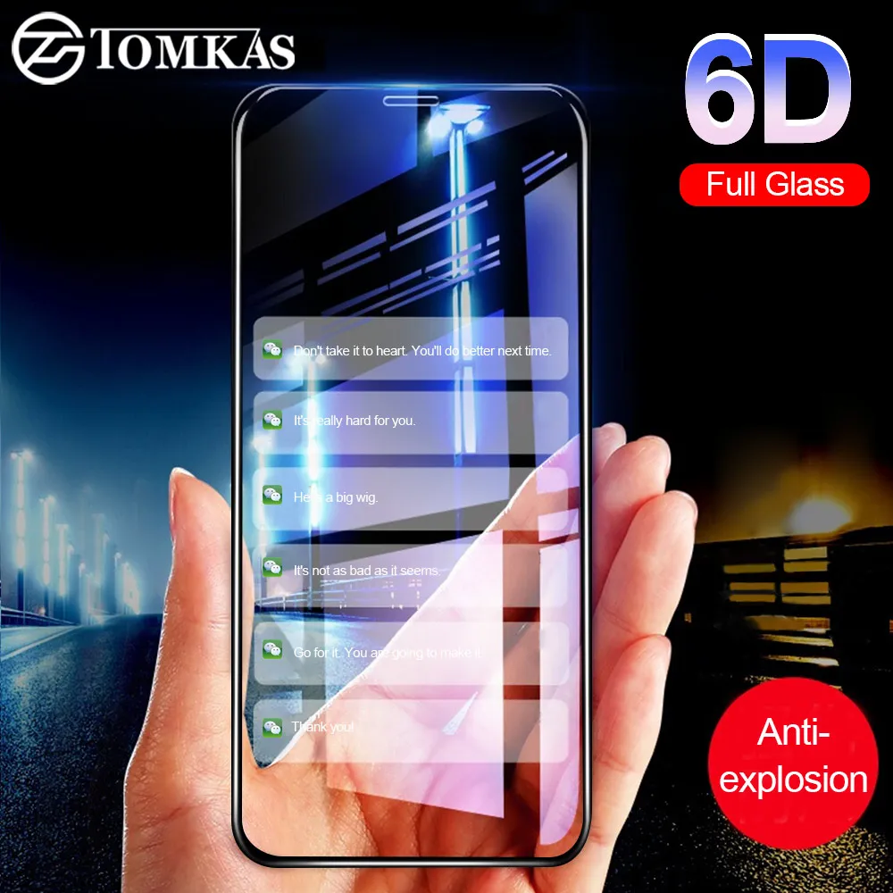 Изогнутое закаленное стекло TOMKAS 6D с полным покрытием для iPhone X Защита экрана 6 6S Plus