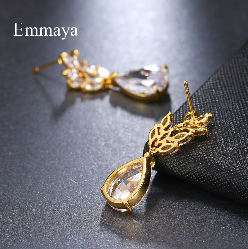 Emmaya, брендовые, модные, простые, очаровательные, AAA, кубический циркон, три цвета, в форме растения, серьги для женщин, свадебные, для путешествий, ювелирное изделие, подарок