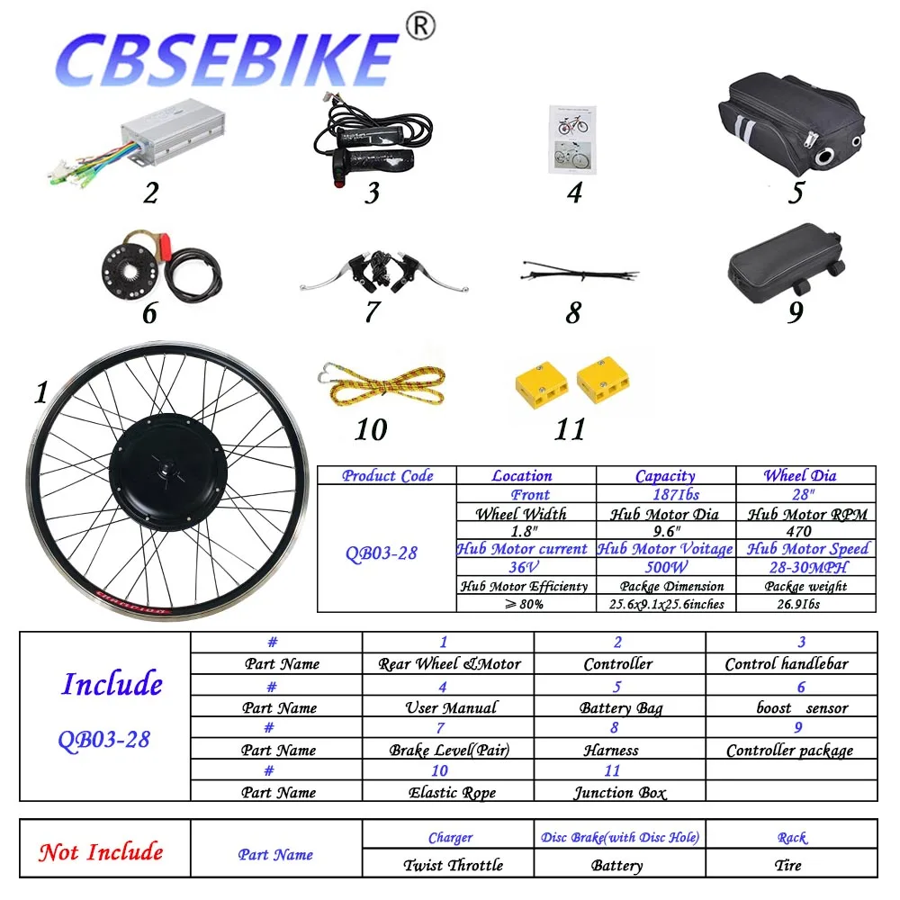 28inch 36v500w QB03 CBSEBIKE Ebike комплект передних колес высокая скорость преобразования 36v250w 36v500w 48v500w 48v1000w 28 дюймов QC01-28 - Цвет: 28inch 36v500w QB03