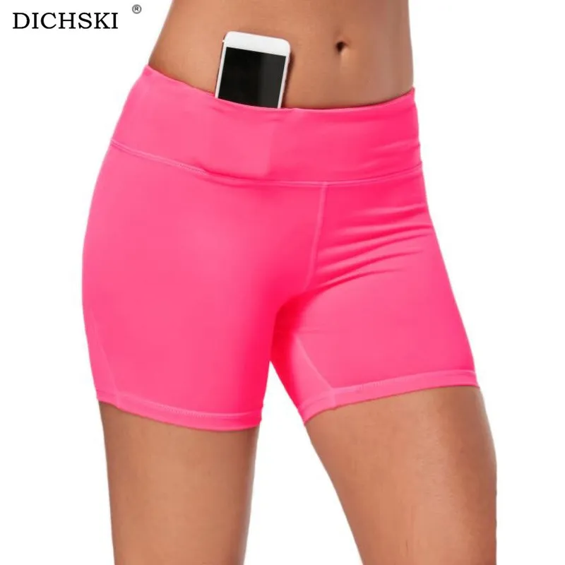 

DICHSKI Women High Waist Yoga Shorts Solid Short Pants Gym Fitness Compression Slim Tight Push Up Sportswear Workout Bottoms