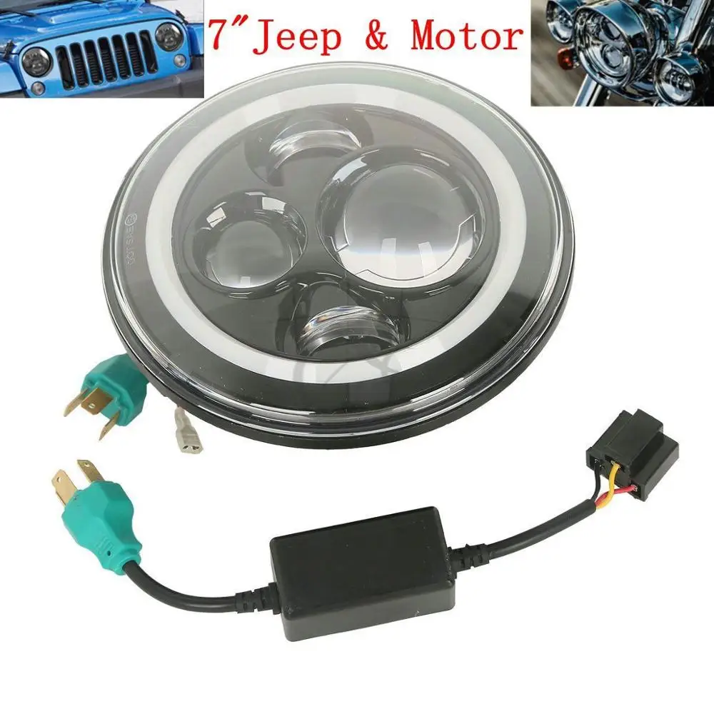 Мотоцикл 7 &quotLED проектор Halo фары для Jeep Wrangler JK LJ TJ 97 14 Harley Duo Electra Glide хром/черный| |