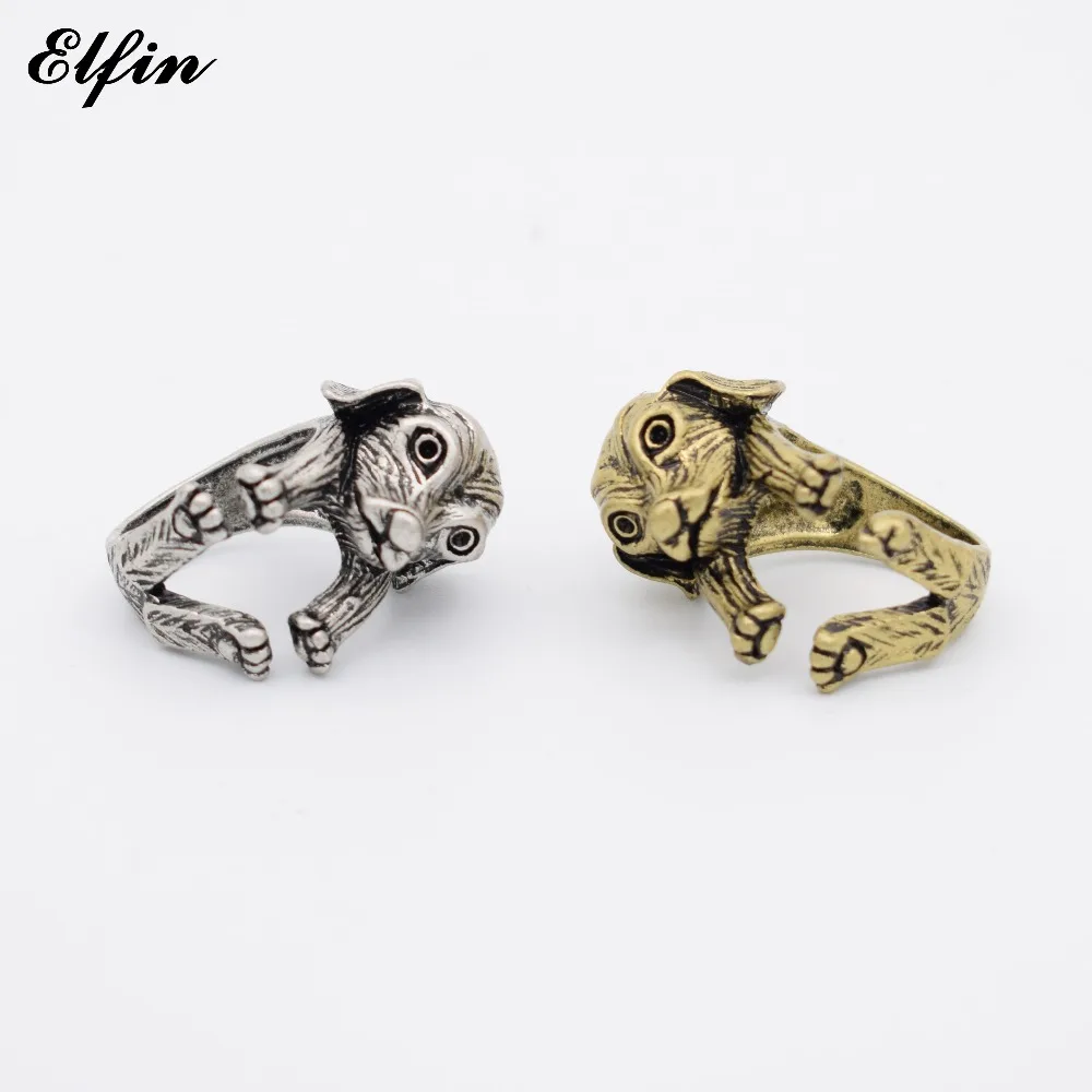 Винтажные кольца Elfin с таксой для женщин модные регулируемые мужские животными