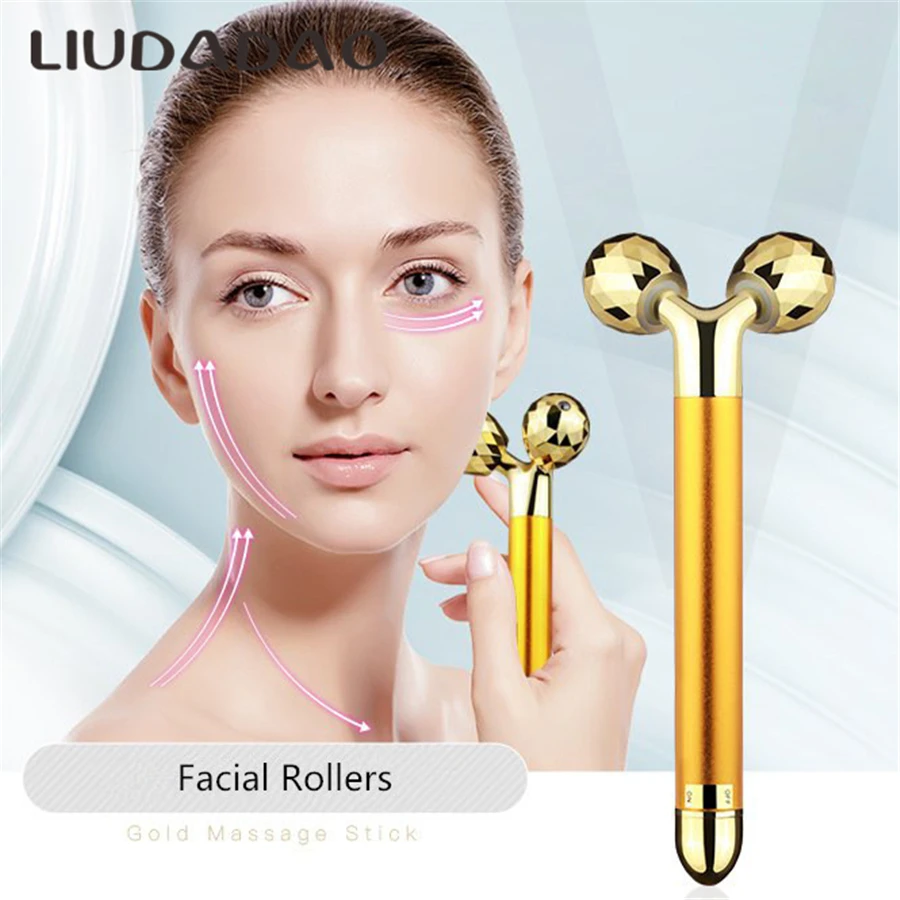 

LIUDADAO инструменты для ухода за кожей, 3D роликовый лифтинг лица, Электрический ультразвуковой массажер для ухода за кожей лица, 24k, золотые виб...