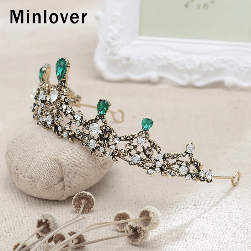 Minlover Винтаж Зеленый Кристалл женские барочные тиары и короны Король Корона