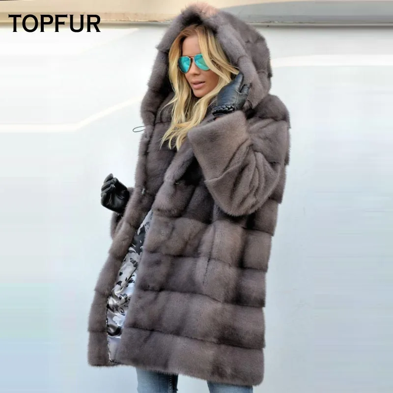 Новая стильная шуба TOPFUR из натурального меха норки женское длинное тонкое
