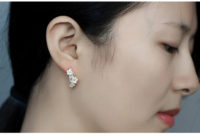 Женские серьги с цветком сливы DIEERLAN корейские серебряного цвета свадебные