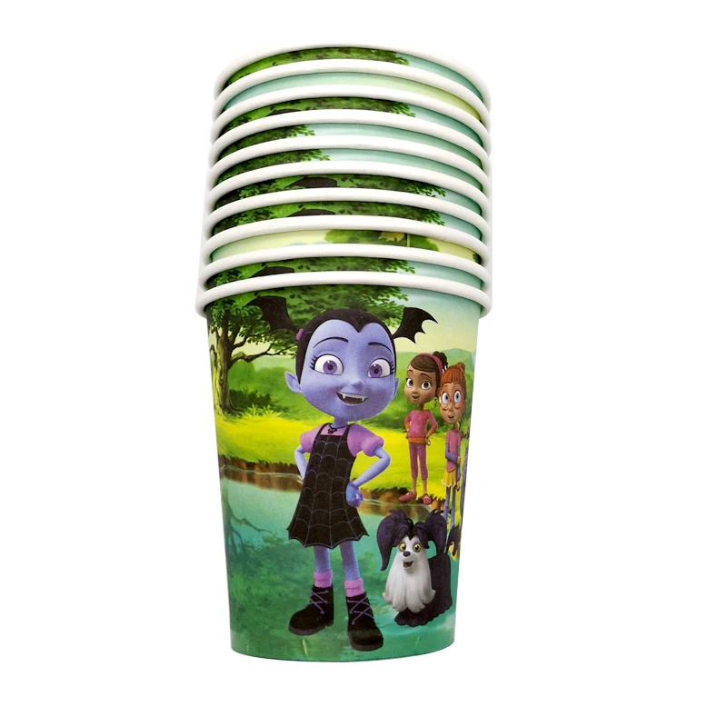 60 шт. события на день рождения вечерние Vampirina тема Стекло блюд украсить чашки пластин Happy Baby душ для девочек Дети сувениры набор посуды