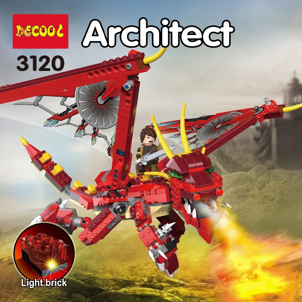 Decool 3120 486 шт. для lego 6751 Fiery Legend строительные блоки динозавра рыцарь дракона модель