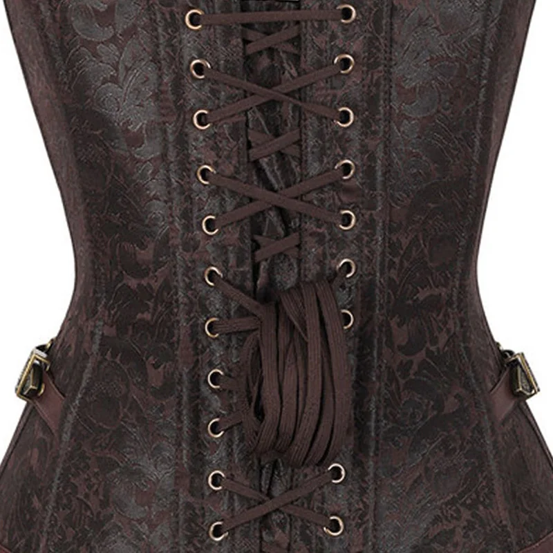 Коричневый корсет в стиле стимпанк корсеты со стальными косточками и бюстье