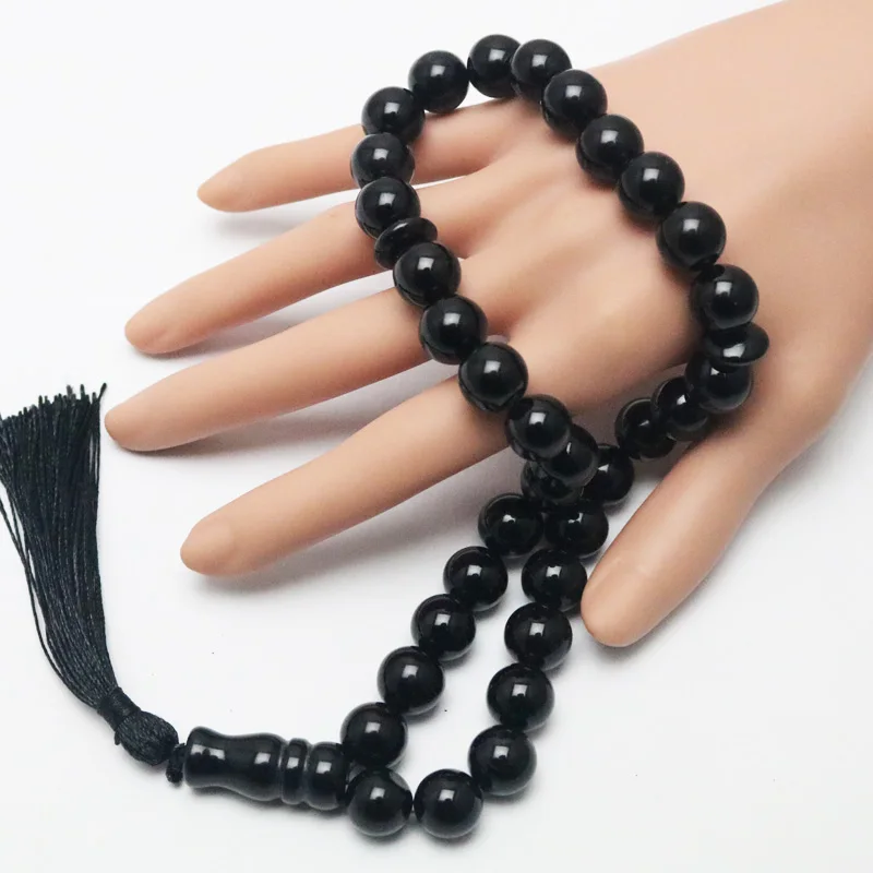 Агат черный круглый декоративный бисер 33 мусульманские четки tasbih ювелирные изделия Четки misbaha