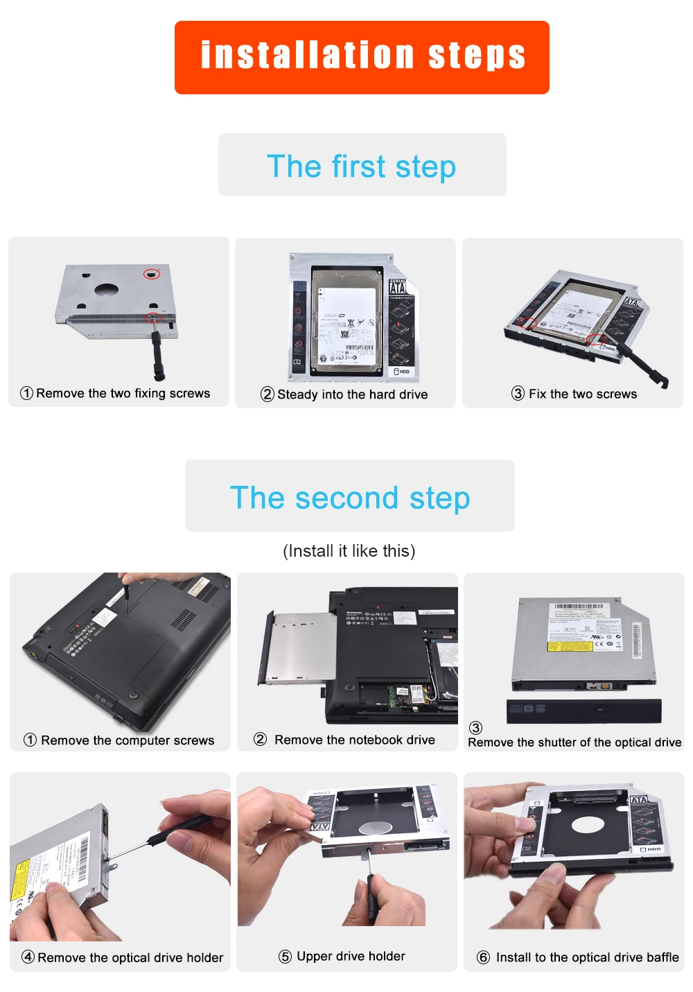 TISHRIC горячий алюминиевый Optibay 2nd HDD Caddy 9,5 мм SATA 3,0 2," SSD чехол для жесткого диска корпус для CD-ROM DVD привод ODD адаптер