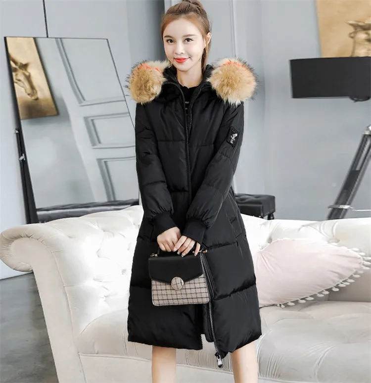 black Большие размеры, XL-7XL, зимние парки, женские пуховики, хлопковые куртки, меховой воротник, с капюшоном, утепленные пальто, женские длинные базовые пальто, верхняя одежда, G202 - Цвет: black