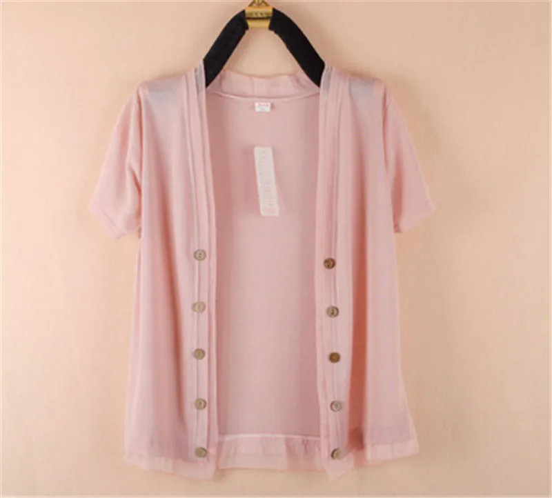 pink short sleeve Весна и Лето Большой Размер 4XL 5XL Женская Солнцезащитная одежда плюс размер шаль тонкий шифон длинный рукав вязаный кардиган PZ1423 - Цвет: pink short sleeve