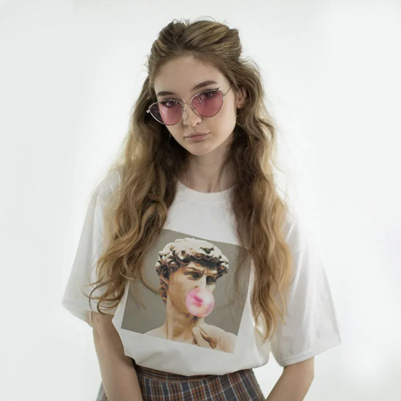 Белая Повседневная рубашка ZSIIBO с принтом статуи Давида микеланжело жевательная