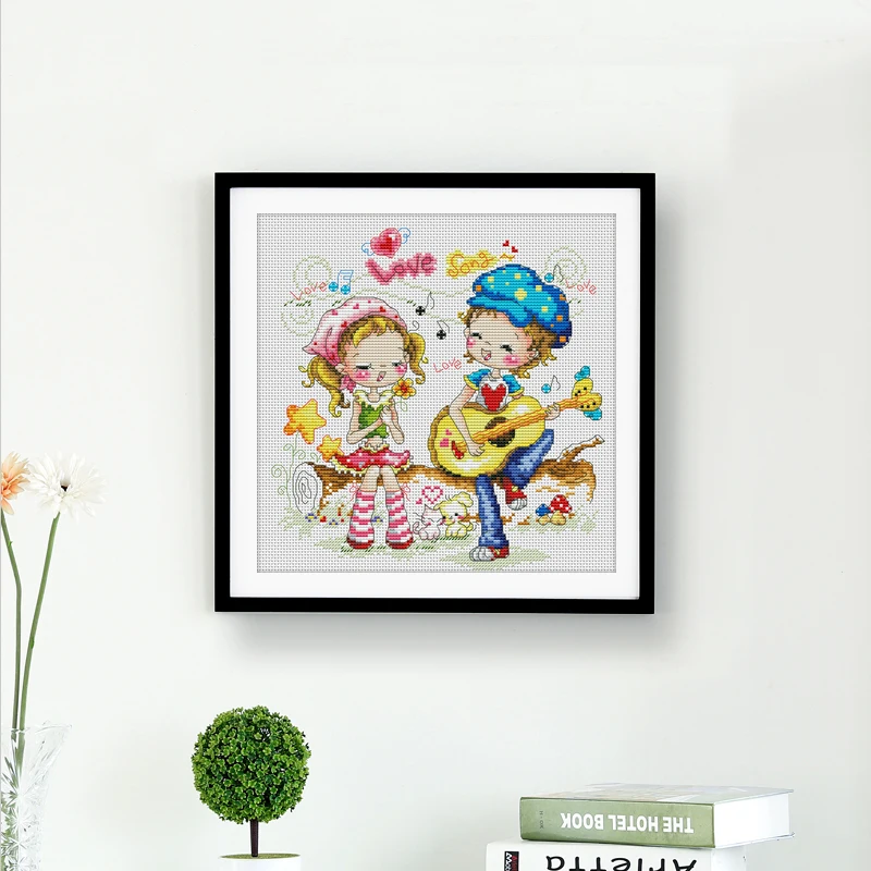 Embroidery Paintings Needlework Cross stitch kits Boy and girl sing guitar DIY Cross-stitch thread embroidery Romantic Story | Дом и сад