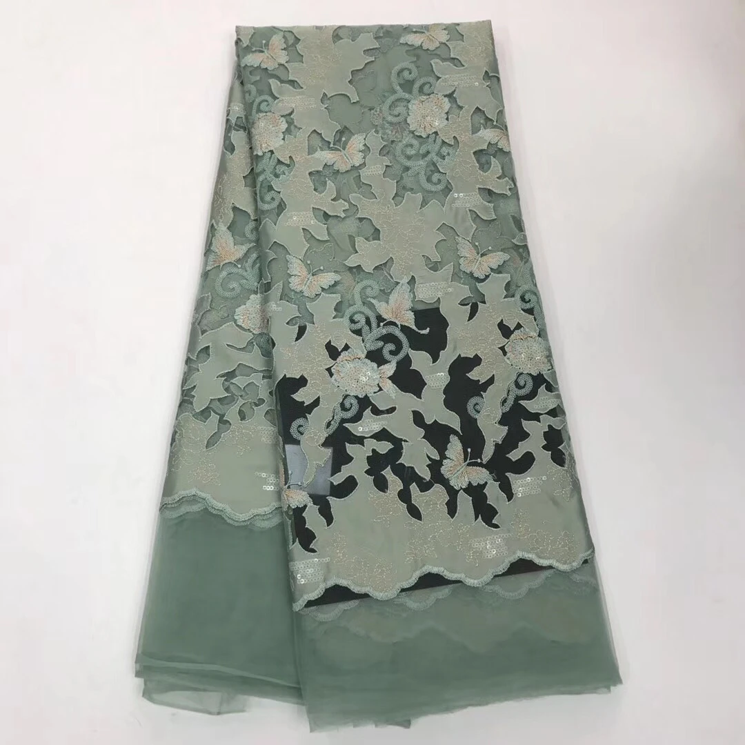 

Swiss Lace Material Hot Glitter African Fabric For Evening Dress Dry Lace Fabric Swiss Velvet Sequin Fabric Green 2018 LJ2350A
