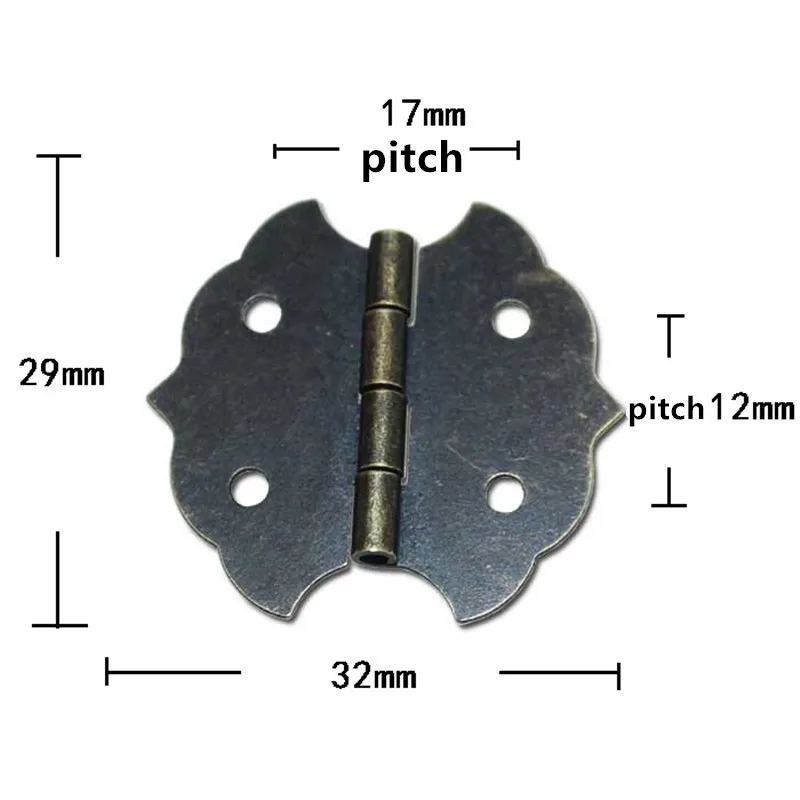 Small Flower Cabinet Door Hinge,Door Butt Hinges For DIY Box,4 Holes Bronze Tone Bag Accessory,29*32mm,With Screws,12Pcs